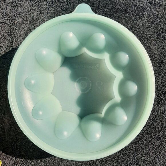 Teal TUPPERWARE 3 Pce Jelly Mold Ice Ring Bowl with Lid Jel-N-Serve - Picture 6 of 16